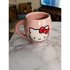 Sanrio Hello Kitty 18 oz Oval Ceramic Mug, Pink, White, and Red